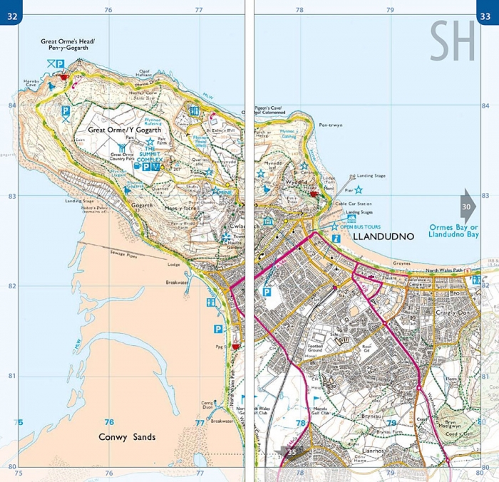 Large scale Ordnance Survey mapping of the Wales Coast Path - on the Great Orme